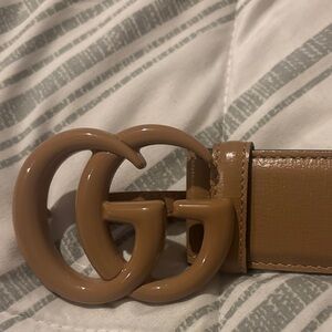 Gucci Beige Leather Belt with GG Logo